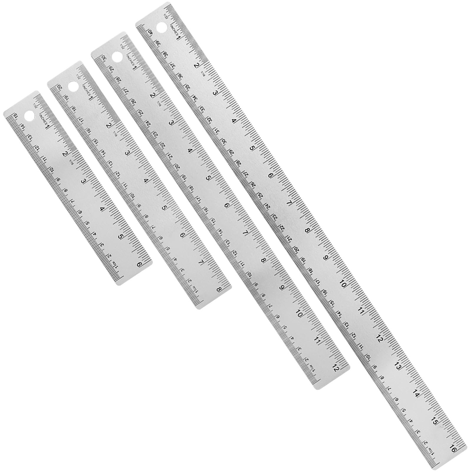 Metal Ruler with Cork Backing,6+8+12+16 Inch Stainless Steel Rulers 6 Inch 8 Inch 12 Inch 16 Inch Metal Ruler - Imperial and Metric - Non - Slip