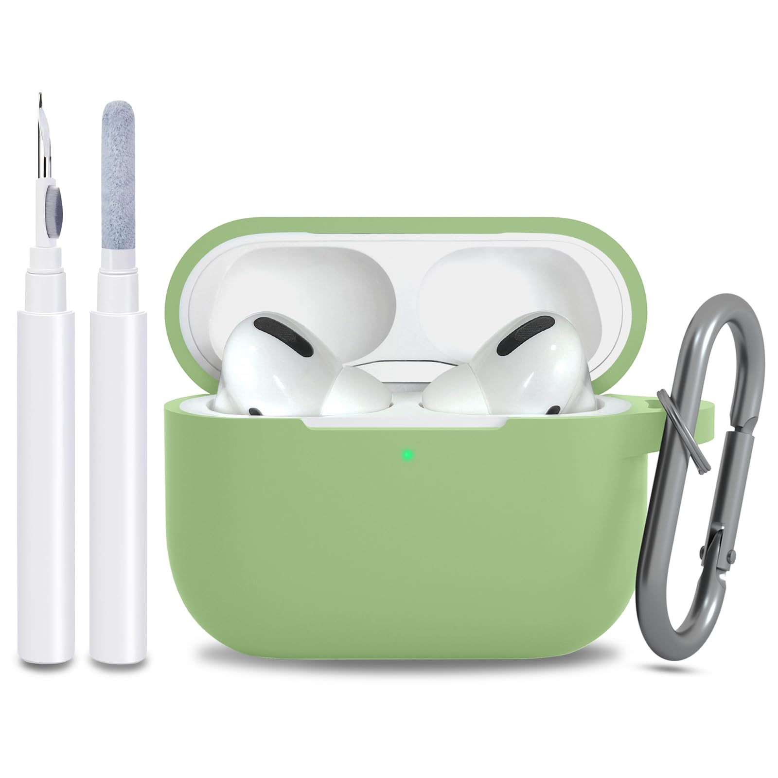 for AirPods Pro 2nd 1st Generation Case Cover with Keychain, Protective Soft Silicone Skin Accessories for Apple AirPods Pro Charging Case 2022/2019, Front LED Visible, Matcha