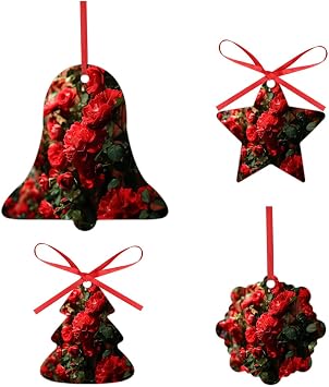 4pcs Christmas Ornaments Acrylic Valentines Rose Day for Christmas Tree Decorations Hanging Decorations