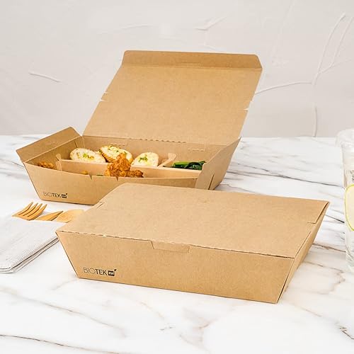 Miniatura 7 de Restaurantware Bio Tek - Cajas para llevar de 50.7 onzas, 100 cajas Bento desechables, 3 compartimentos, cierre de bloqueo de pestañas, cajas de