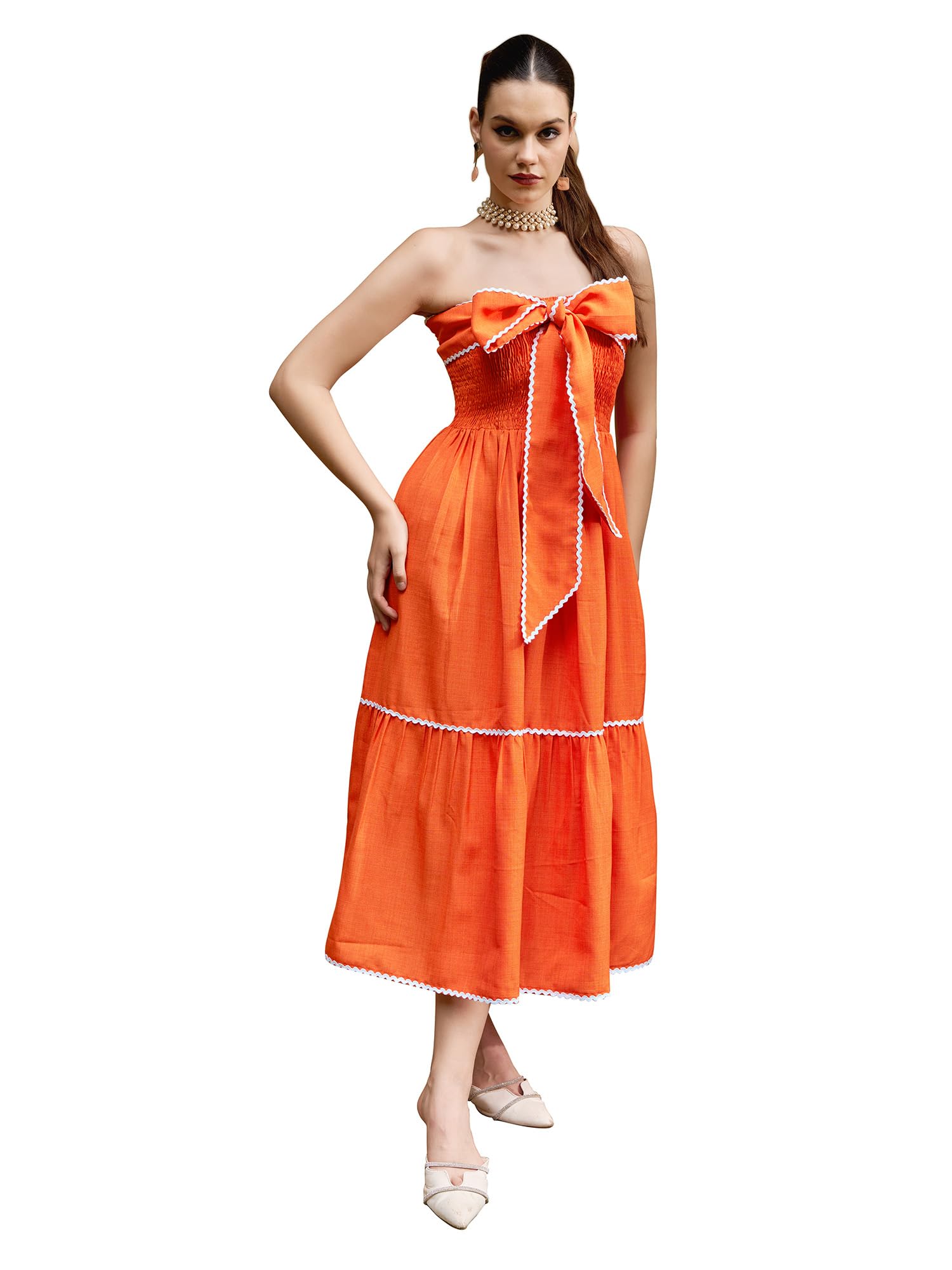 purvaja Women's Strapless Midi Sleeveless Solid Dress-picture-31