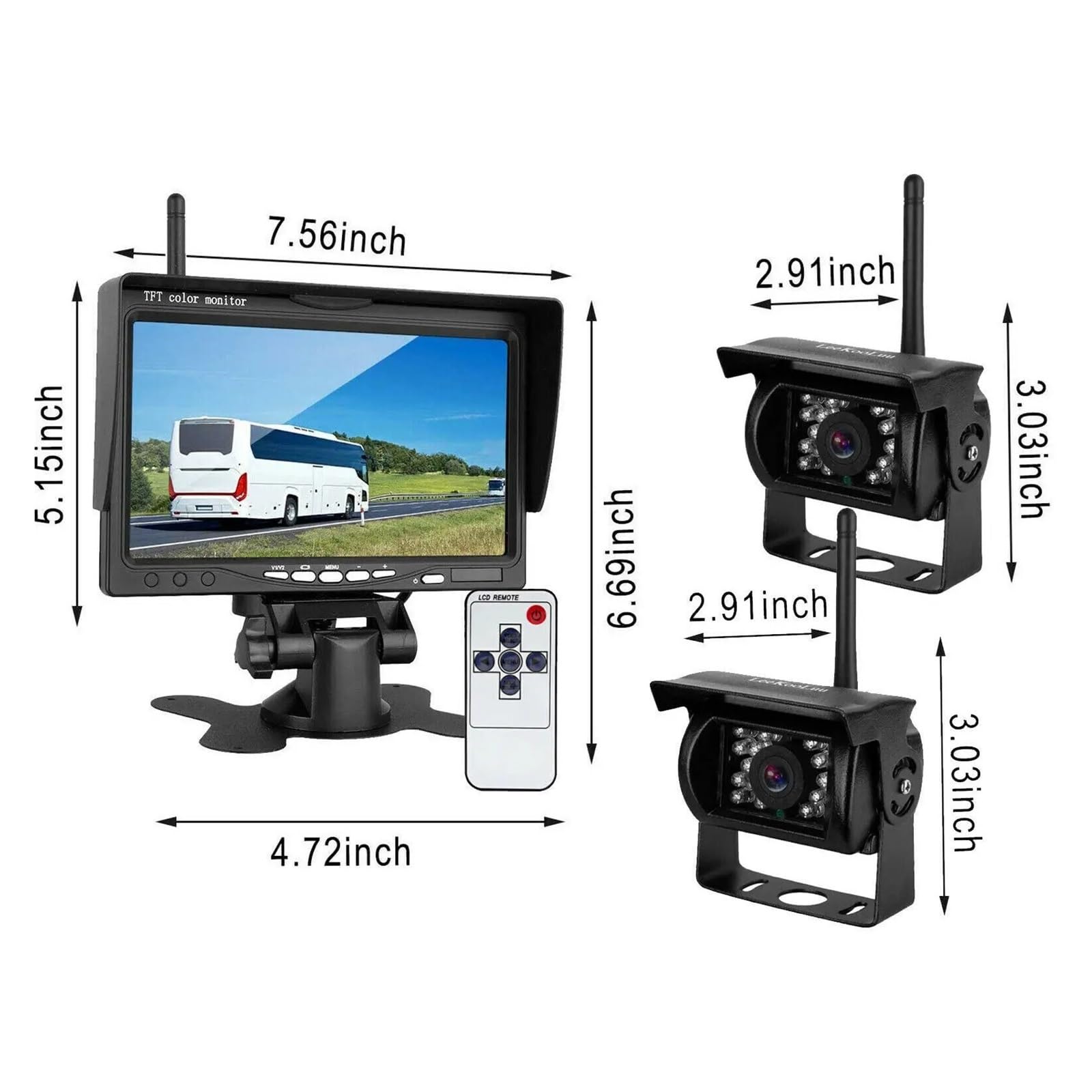 Bezprzewodowa Kamera Cofania Samochodu 7-calowy Zestaw Monitora Do Pojazdów Kempingowych I Autobusów Ciężarowych Stabilna Transmisja SygnałU