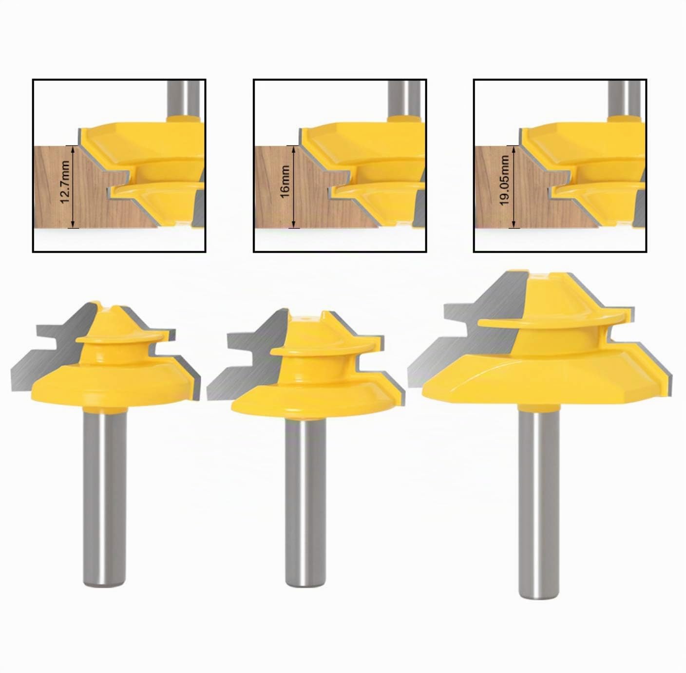 3 Pcs 45 Degrés Lock Mitre Router Bit 8mm, APLUS Fraise à Bois, Fraise à Rainurer, Joint Cutter Pour Outil de Coupe du Bois Pour Machine de Gravure, Machine de Décogeupa