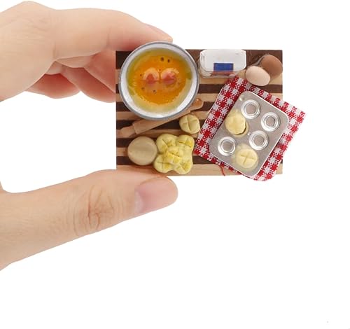 Juego de cocina en miniatura para casa de muñecas, accesorios a escala 1:12, con mini alimentos, huevos, leche, pan, modelo, escena de juego de