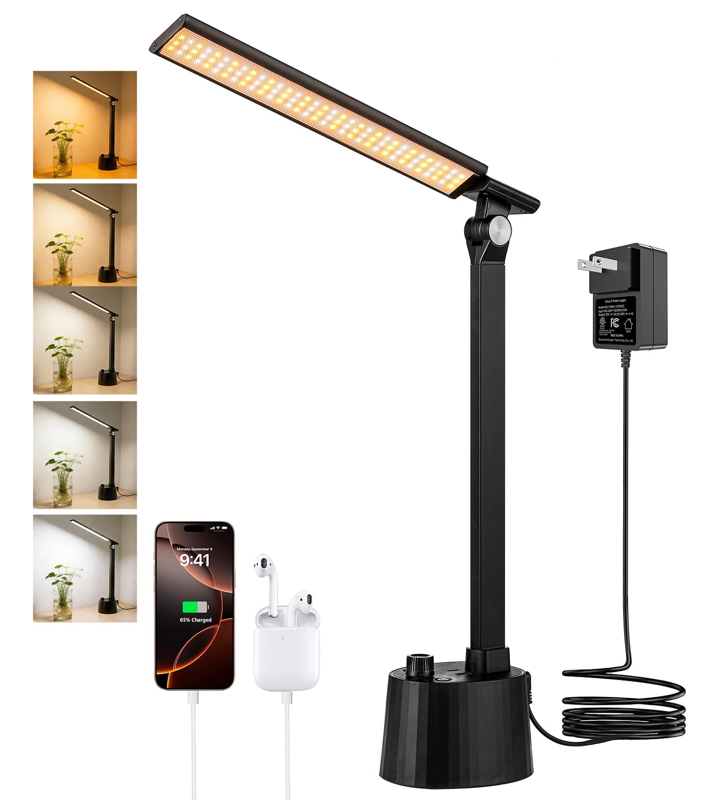 Desk Lamp for Home Office, Small LED Desk Lamp with USB C Ch