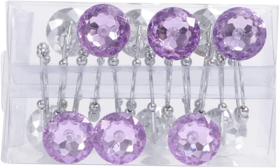SHOWERORO Shower Curtain Hooks Double Glide Rings 12PCS Rust Resistant Colorful Rhinestone Design for Bathroom and Shower Use
