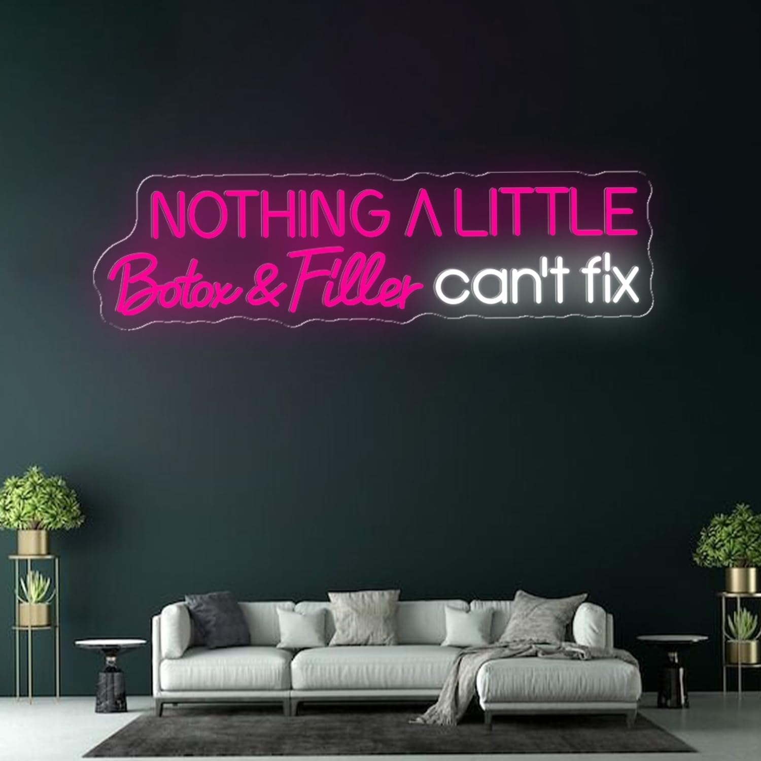 Large Lips Nothing A Little Botox and Filler Can't Fix Neon Signs, Lip Neon Lighta Sign for Beauty Salon Décor, Injector Spa Studio Decoration, Hot Pink, Lemon-yellow and Cold White, 20X12"