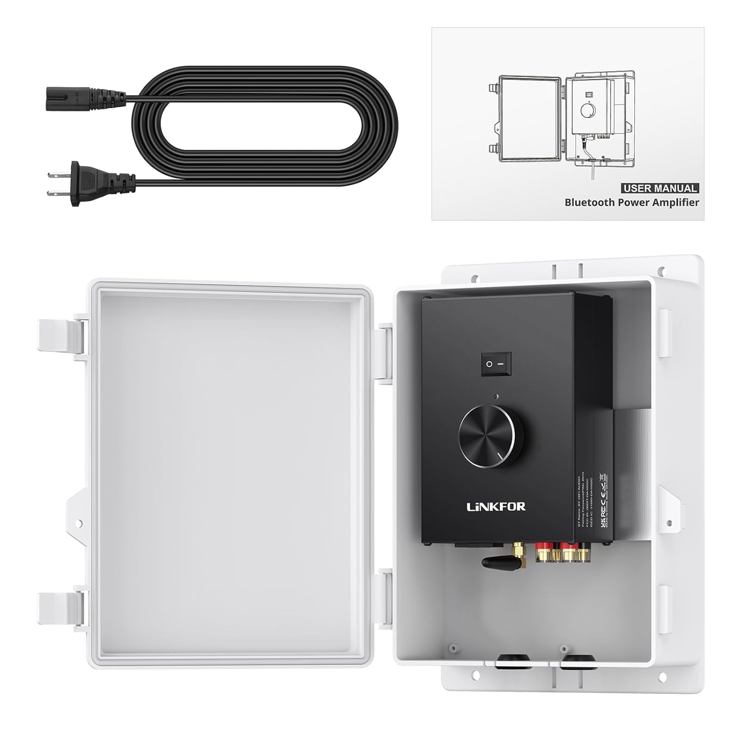 LiNKFOR Bluetooth 5.0 Power Amplifier, Peak Power 200W+200W, 44.1K/48K, 16bit Power Amplifier, Waterproof Enclosure, Wireless Audio Streaming for Outdoor Speakers