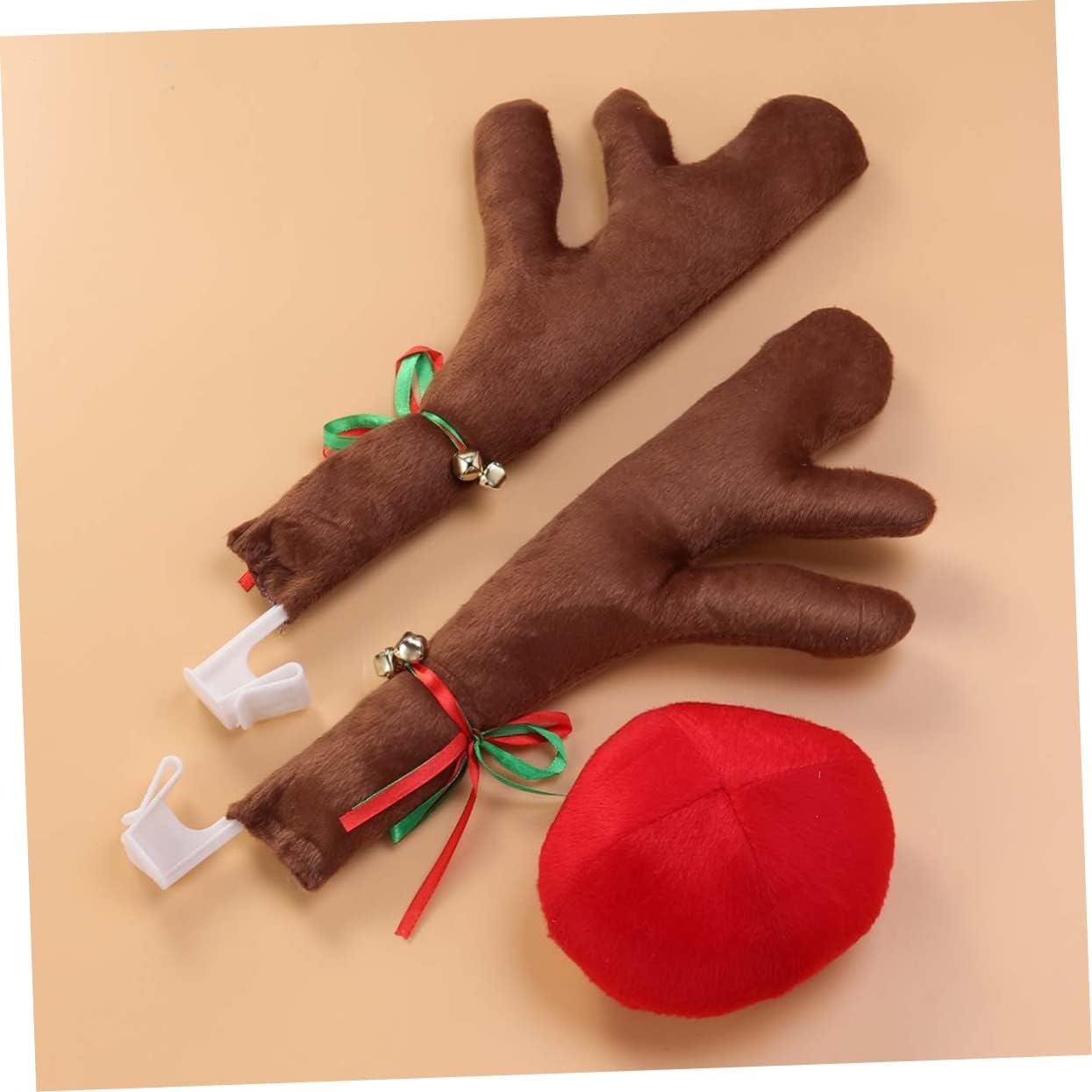 Christmas Car Reindeer Antler Kits Brown Car Antlers with Nose Sturdy Fabric