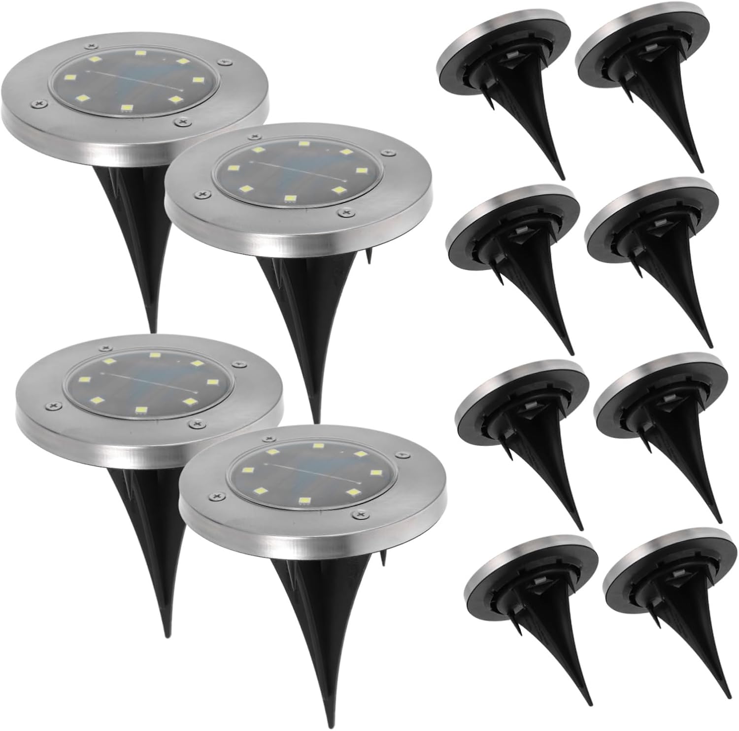 TOYANDONA 12pcs Solar Powered Ground Lights Stainless Steel Inground Solar Garden Lamps for Pathway Lawn and Patio Easy Installation Automatic Light Control Aesthetic Outdoor Lighting