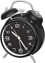 LATEC Dual Bell Alarm Clock with Night Light, Large Dial 4 Inch, Noisy Alarm Clock Battery, Non-Ticking, Quiet, Retro Alarm Chime Quartz Unit (Black)