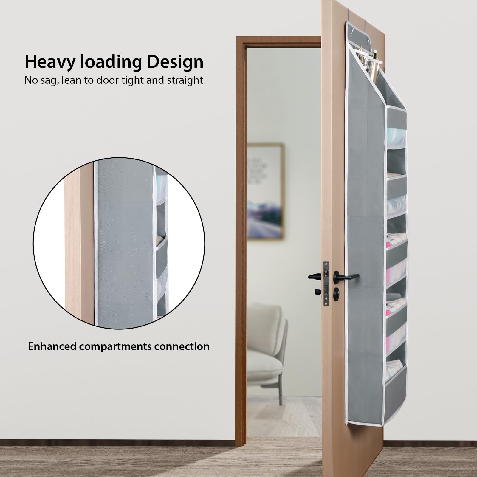 Behind Door Organizer Over The Door Organizer, 6 Tiers Behind Door Storage  With Clear Ultra Slim Shelf Behind Door, image size:1600x1600