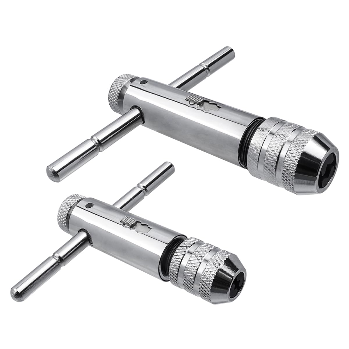 2 Sets Adjustable T-Handle Ratchet Tap Wrench, Reversible Ratchet Tap Holder Wrench Screw Thread T-Shaped Tapping Thread Metric Plug Tapper Tool (M3-M8, M5-M12)