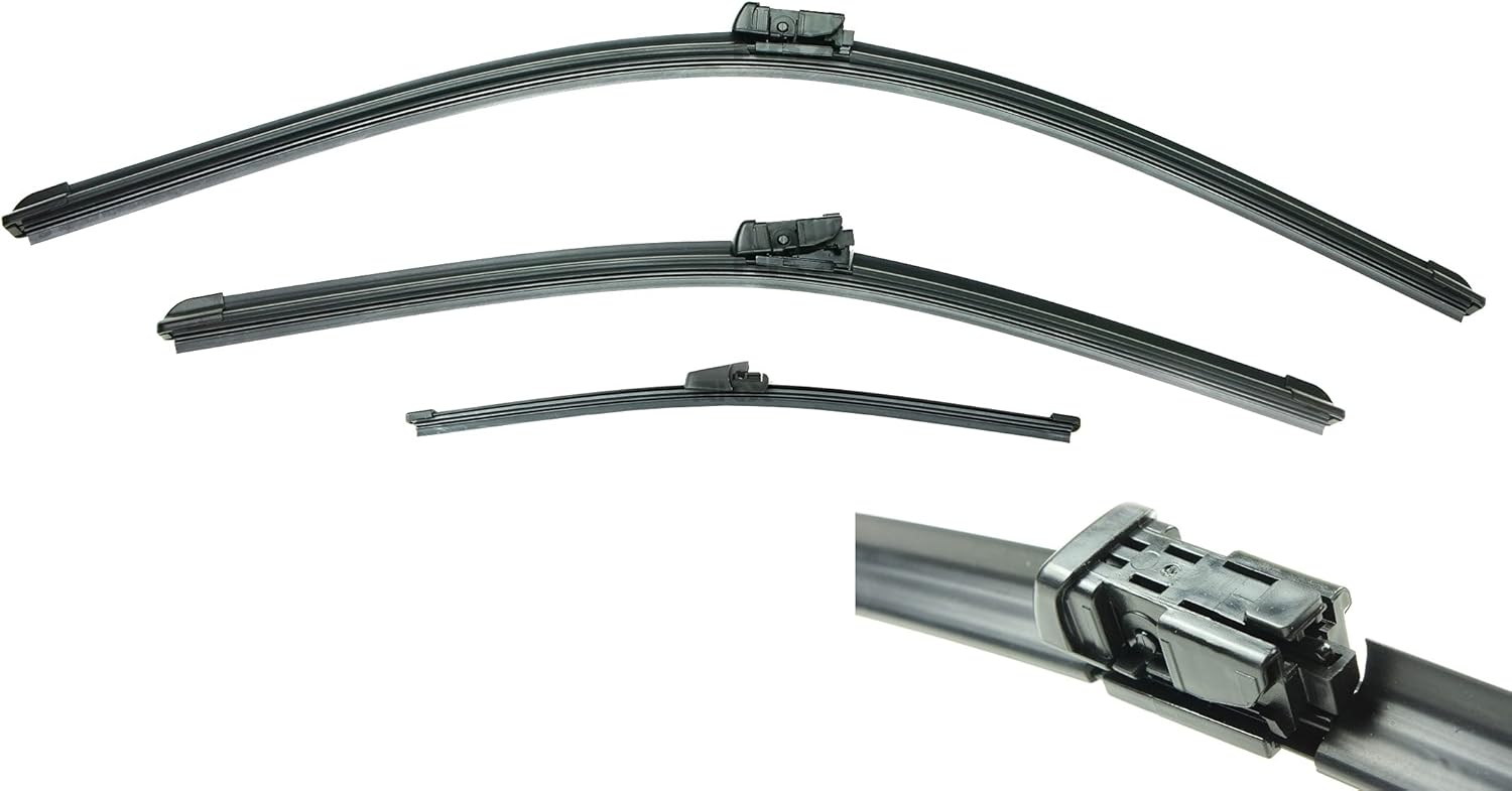 EURO-BLADES Front + Rear Windshield Wiper Blade set 24+19+13 Compatible with VW GTI Rabbit R32