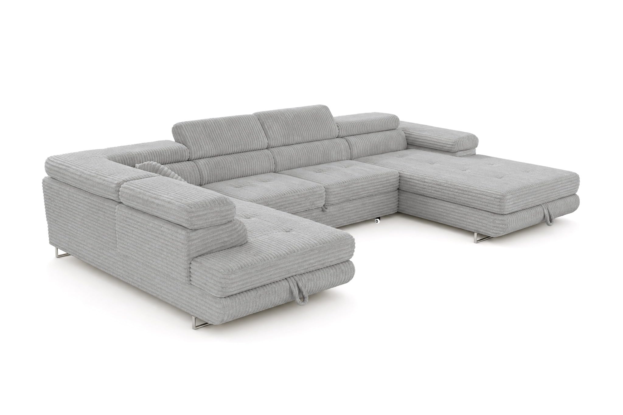Cordo U XXL Wohnlandschaft mit Schlaffunktion und 2 Bettkästen - Breitcord Tilia - U-Form Sofa (Hellgrau, Linke Seite)