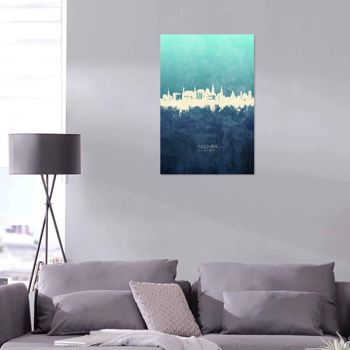 artboxONE Alu-Print 90x60 cm Aachen Germany Skyline NavyCyan von Künstler Michael Tompsett