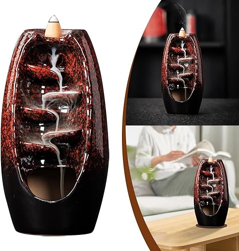 Miniatura 6 de Quemador de incienso de cerámica con 10 conos, decoración de cono de incienso en cascada con alfombra, adorno de aromaterapia, decoración del hogar