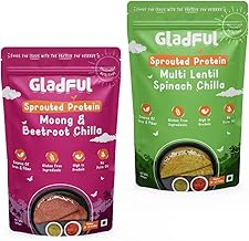 Gladful Sprouted Lentils & Millets Instant Chilla Dosa Mix, Natural Healthy Protein & Fiber-Rich Breakfast No Maida, No Palm Oil, Low GI, High Fiber 200 gram (Pack Of 2, Beetroot & Spinach)
