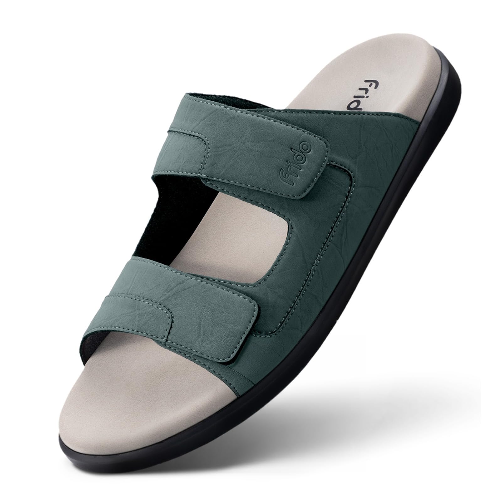 Comfort Dual Strap Sandals for Men with Bounce Back Cushioned Footbed, Zero Drop Sole for Arch Support Pain Relief, Lightweight Anti-Skid, Adjustable Velcro Casual Sandals