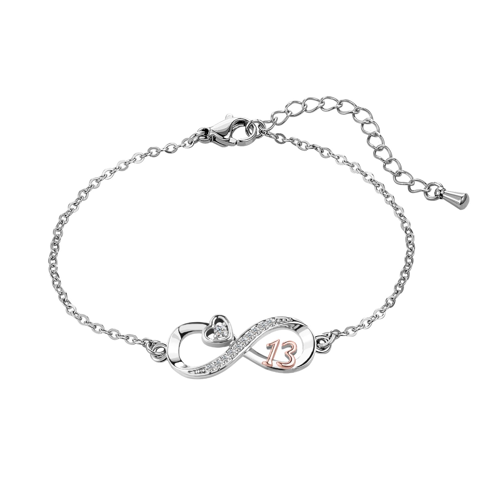 ZakiaHo12 13 16 18 21 30 40 50 60 70 Birthday Gifts for Women Girls Dainty Adjustable Love Heart Infinity Rose Gold Plated Clear Crystal Bracelets