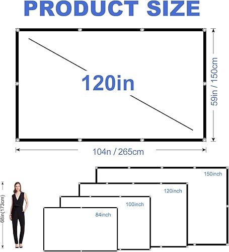 Miniatura 3 de Pantalla de proyector portátil 169 de 120 pulgadas con frente plateado, borde negro lejiada y respaldo negro para imágenes nítidas y brillantes,