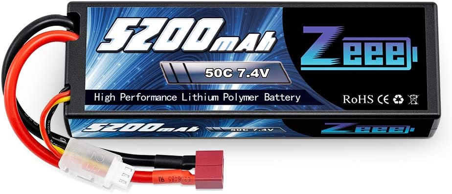 2S Lipo Battery 7.4V 5200mAh 50C Hard case Battery with T Plug for RC Truck RC Truggy RC Heli Airplane Drone FPV Racing
