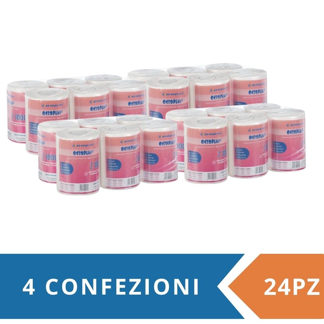 ZPAPER - 24 Rotoli Asciugatutto - Rotoloni Asciugatutto carta multiuso. Pura Cellulosa, 2 Veli, Anima a Spirale. Bobine carta asciugatutto