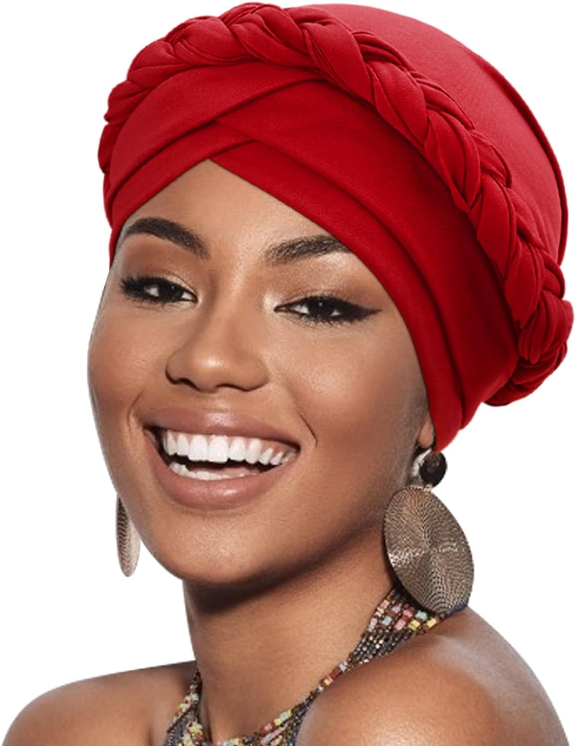 DRESHOWTurban Pre-Tied Twisted Hat Thread African Head Wraps for Black Women Chemo Cancer Cap Braid Hair Cover
