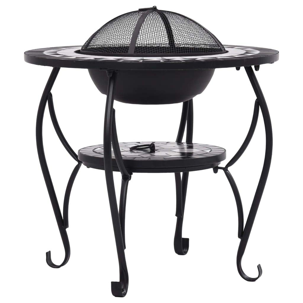 INLIFE Mesa con brasero de mosaico negro y blanco, 68 cm, de cerámica, para casa y jardín, chimeneas (25 kg)