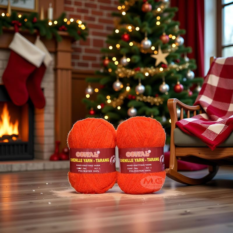Image of M.G ENTERPRISE Os wal Tarang Knitting Wool Yarn, Soft Fancy Feather Wool Ball Deep Orange 500 gm Best Used with Knitting Needles, Soft Fancy Wool Crochet NeedlesWool Yarn for Knitting.