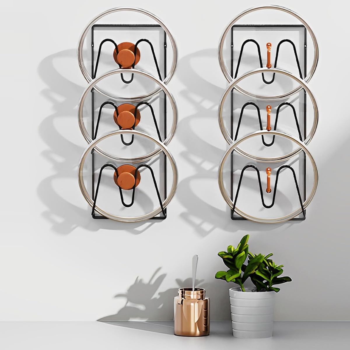 Pot Lid Holders Wall Mounted Pot Lid Shelf Heavy-Duty Pot Lid Stand 3-Layer Space Saving Pot Lid Rack Multipurpose Lid Storage Organizer for Pot Lids Pans Cutting Boards Kitchen Cabinet (Black, 4pcs)