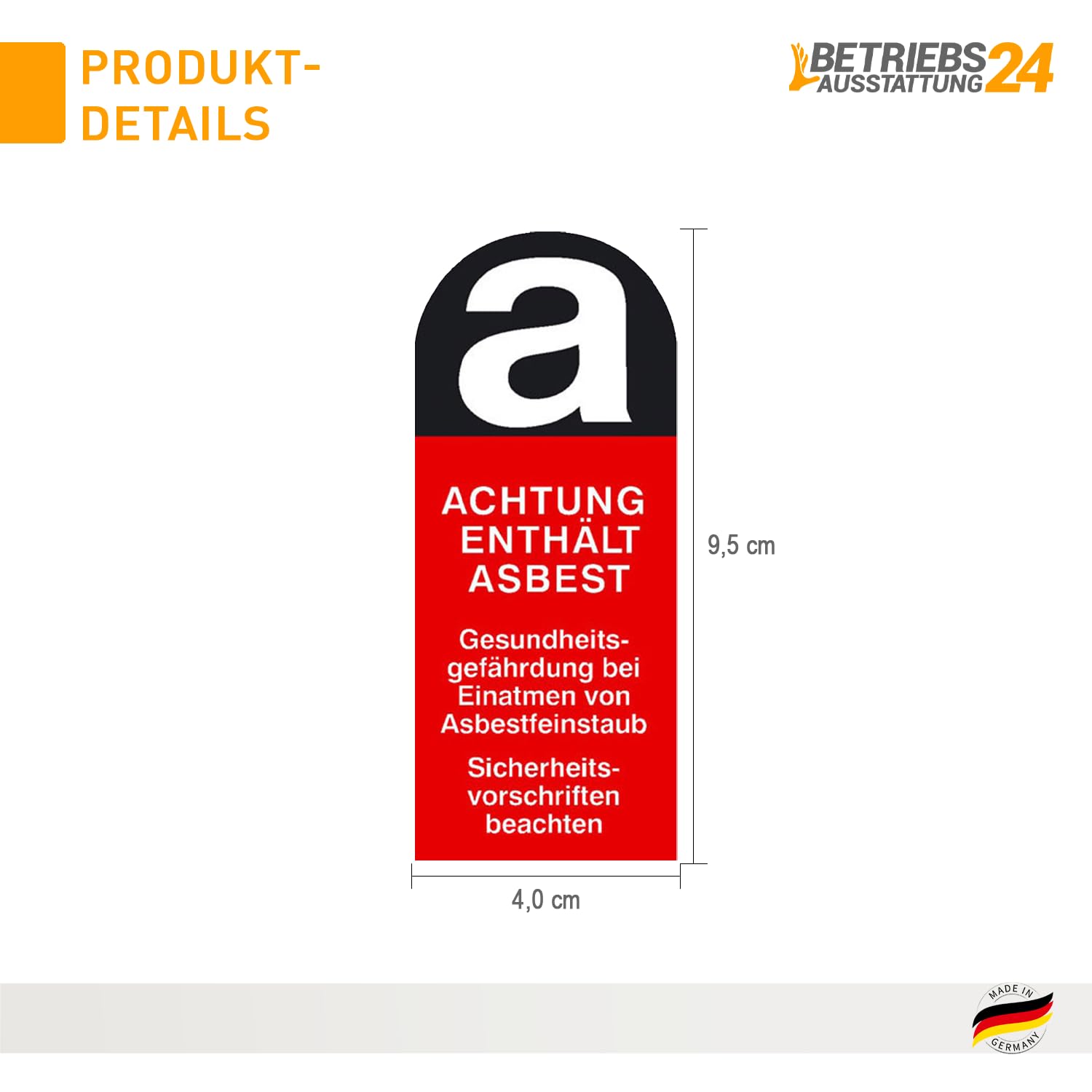 Warnschild - Gefahrstoff Asbestfeinstaub 500 Stk/Rolle Größe Einzeletikett (BxH): 4,0 x 9,5 cm Folienetiketten, selbstklebend, auf Rolle