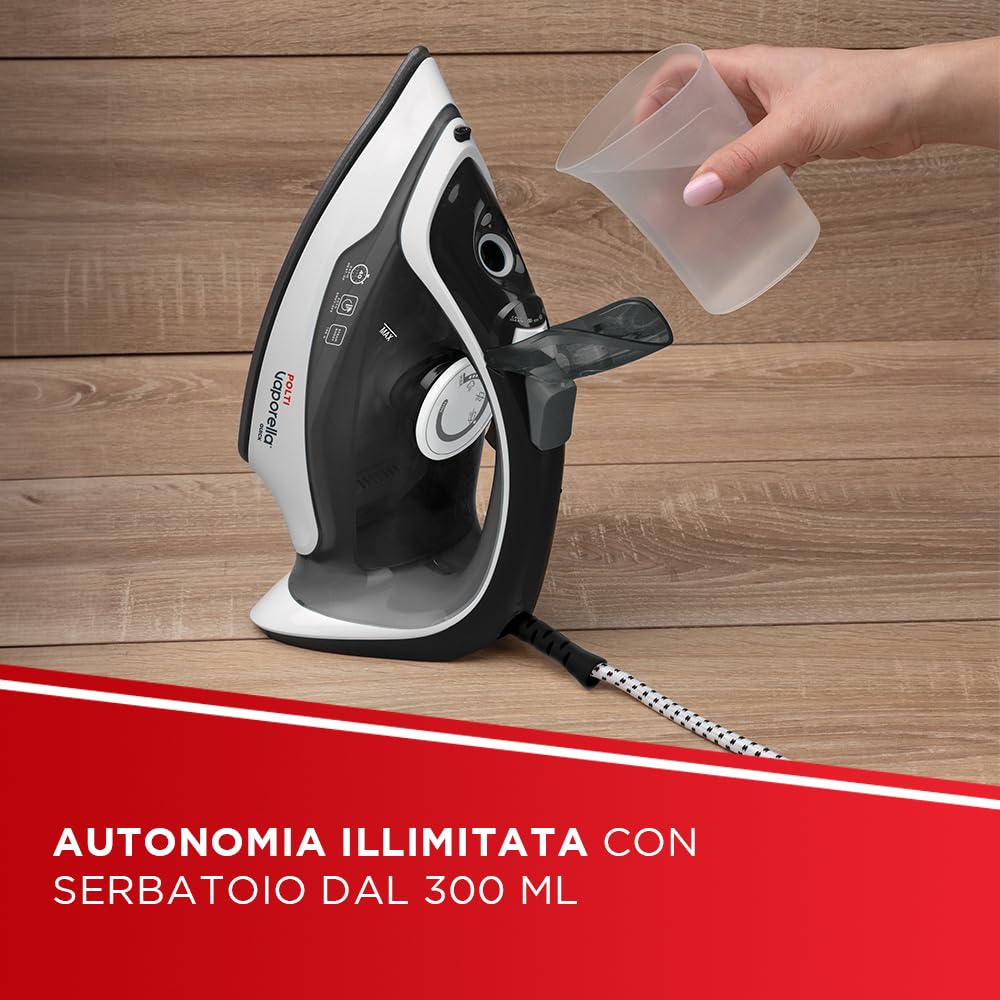 Polti Vaporella Quick Q080, Ferro da Stiro a Vapore con Piastra con Rivestimento in Ceramica, Potenza Max 2600 W, Colpo di Vapore 180 g, Serbatoio 300 ml, Bianco e Nero