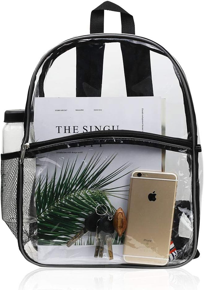 Clear Backpack, Transparent PVC Bag with Reflective Stripes for Daily, Security and Sports