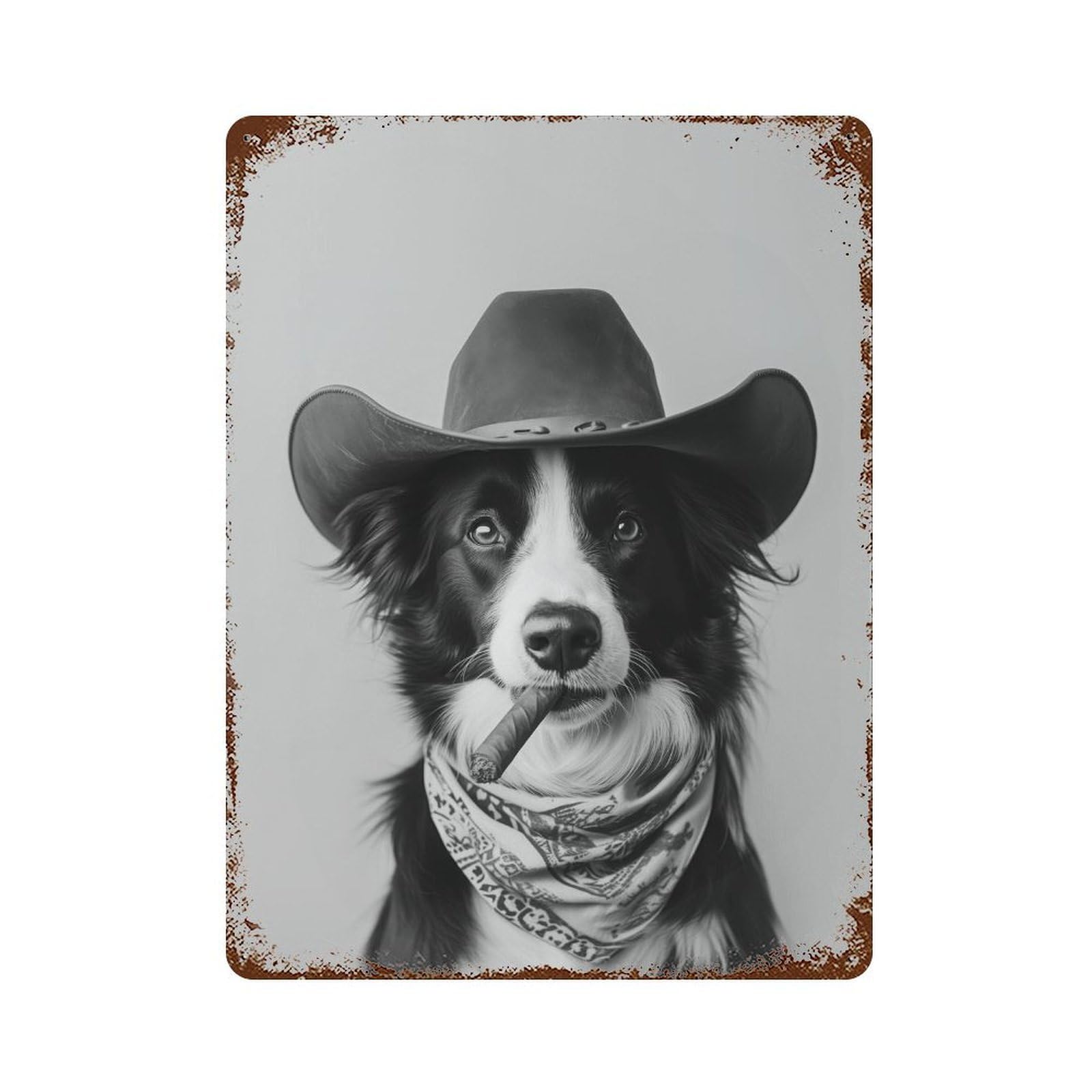xiaoxiaoshen Border Collie Cowboy Print Wall Decor Art Metal Tin Poster Modern Home Decor Art Home Bar Shop Decorations Vintage Sign 40x30cm