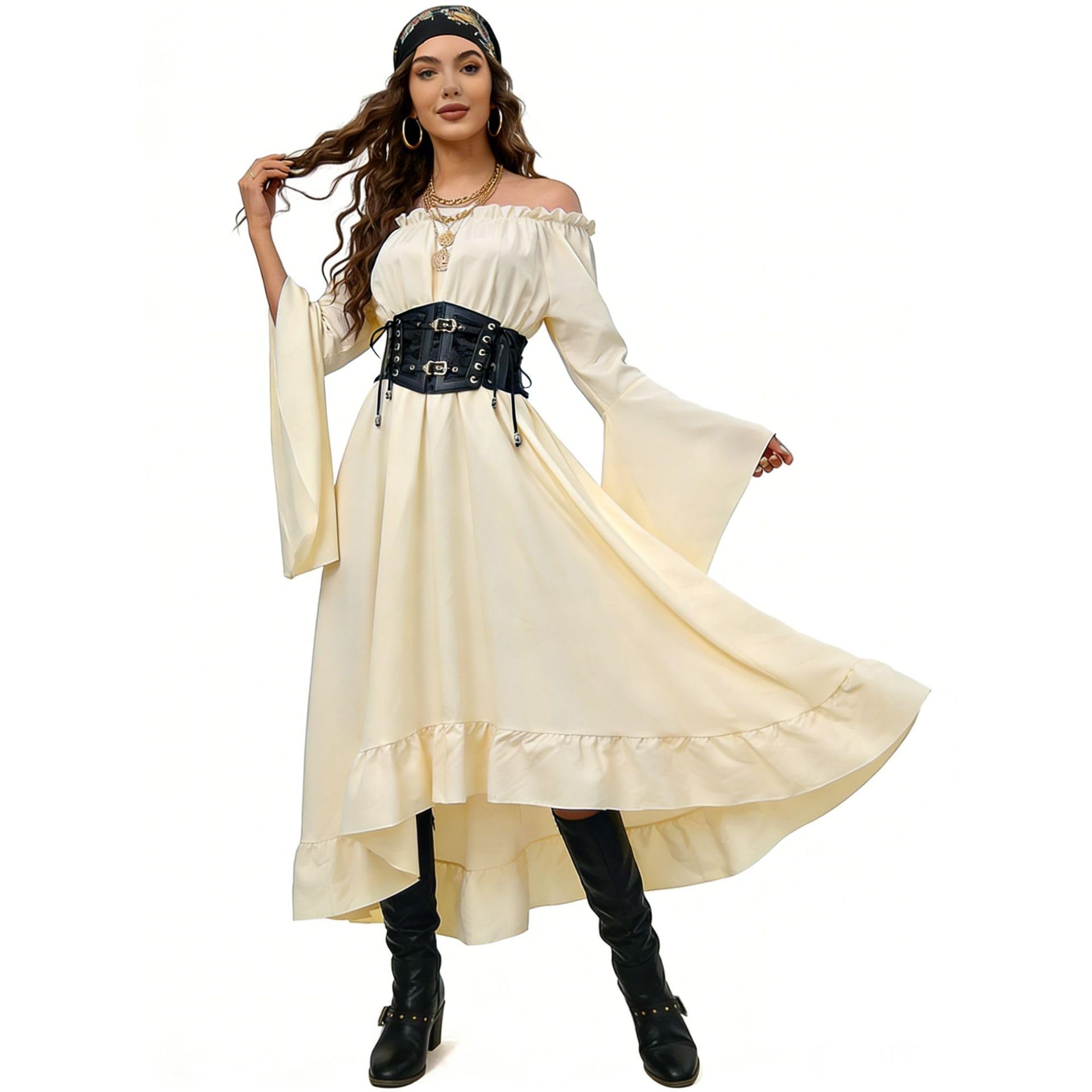 MoKid Ssdwer Off Shoulder Pirate Corset Dress Renaissance Halloween Cosplay Costume (D WHITE, S) — image 1