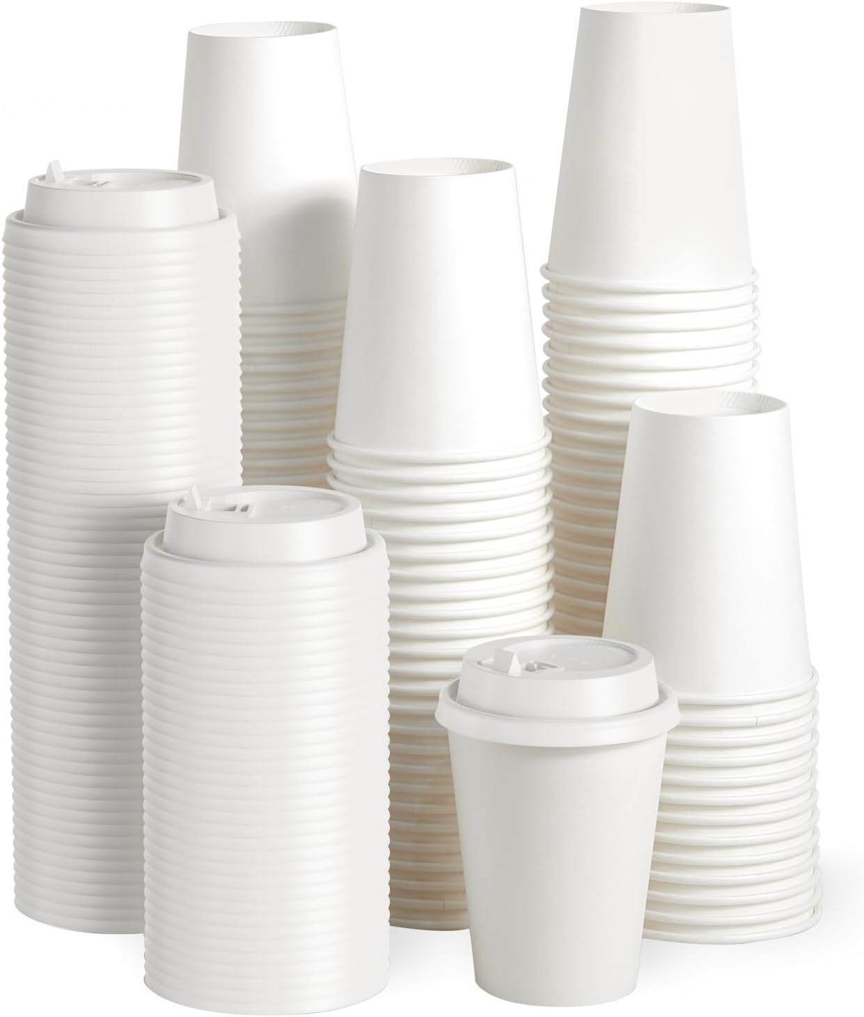 JOLLY PARTY [100 Pack] 12 oz Paper Coffee Cups, Disposable Paper Coffee Cup with Lids, Hot/Cold Beverage Drinking Cup for Water, Juice or Tea, Suitable for Home, Shops and Cafes