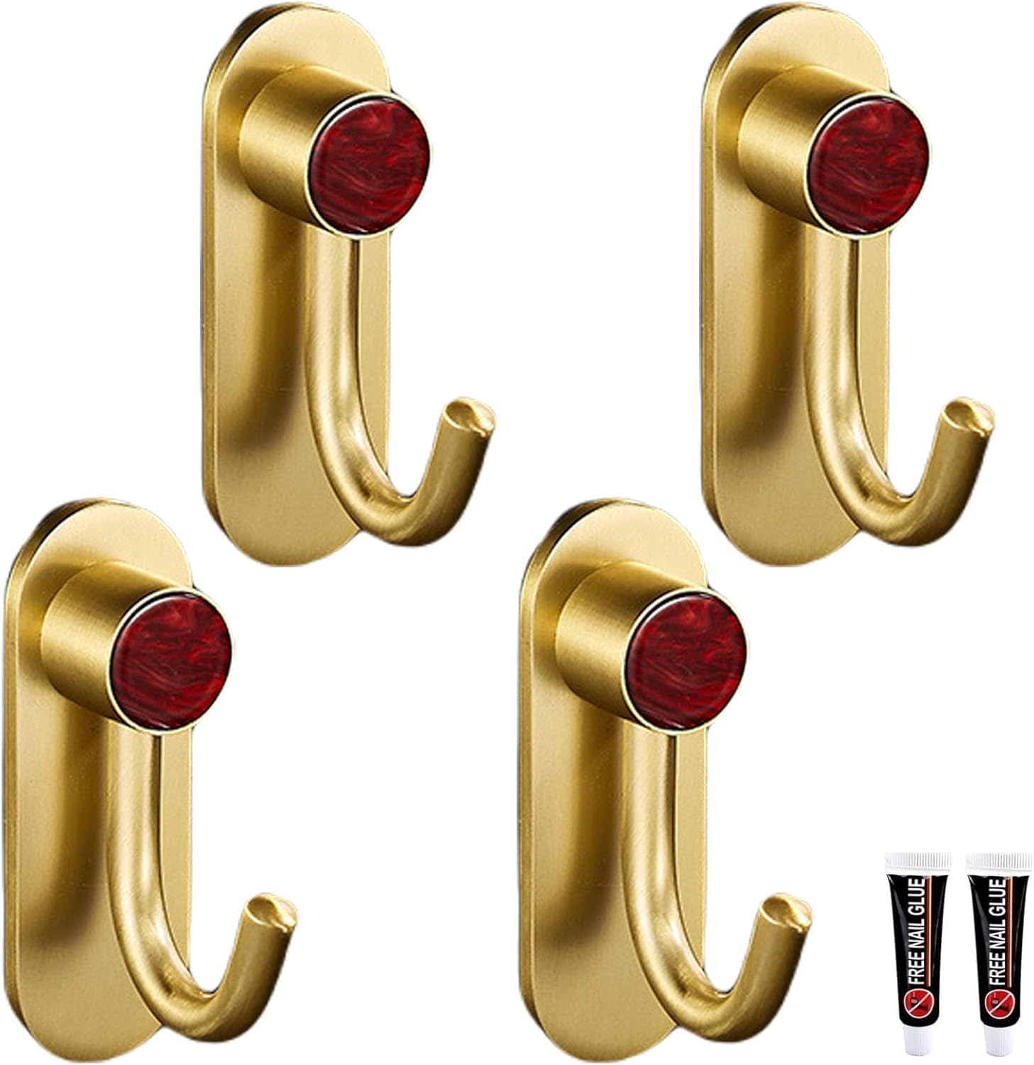 MOPAHCVT Clothing Racks Coat Hook,no Drilling Required, Brass Finish, Waterproof and Rust-Resistant(Red,68mm)