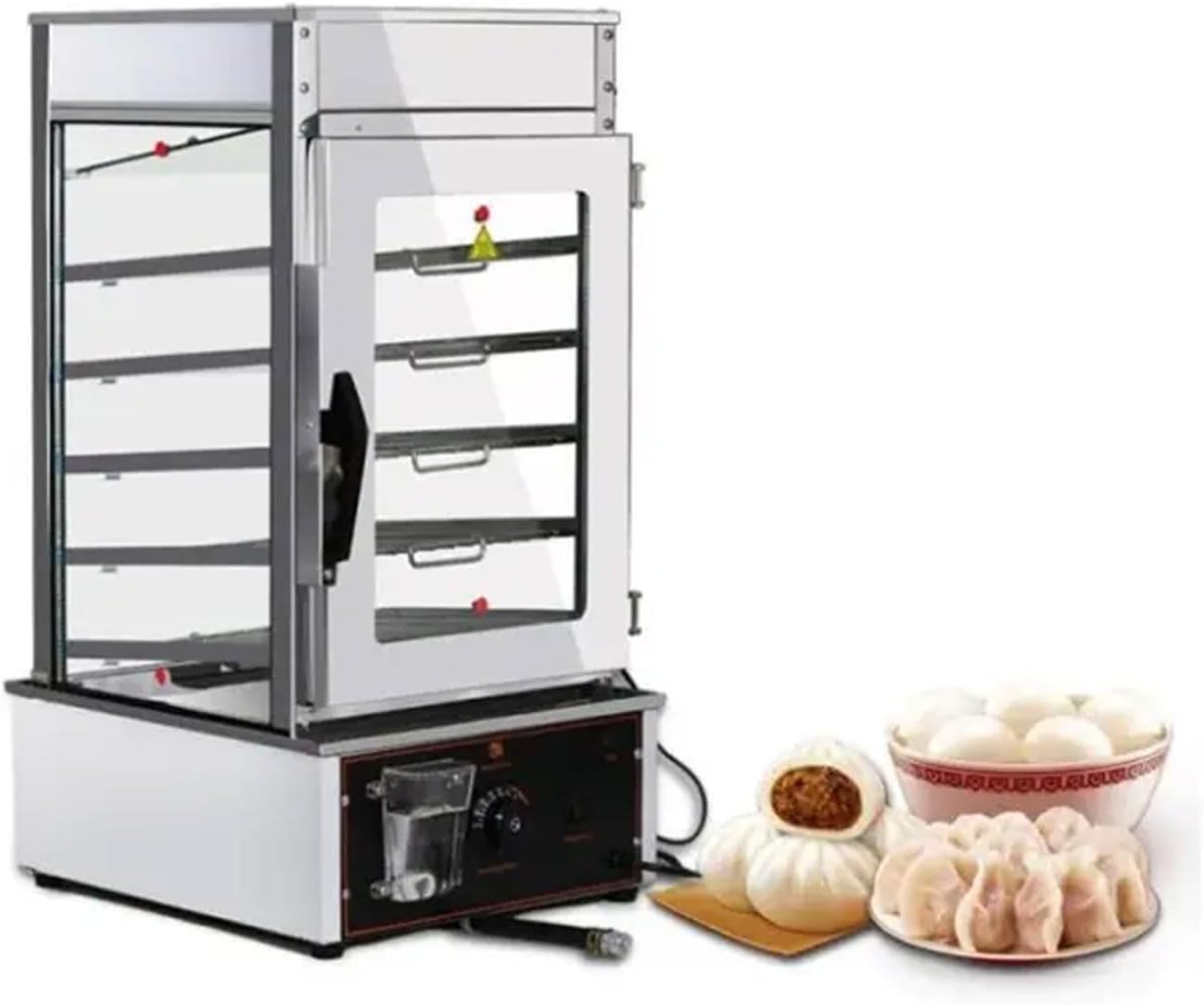 Commercial Food Heating Cabinet 1200W Desktop Stainless Steel Bun Steamer with Visual Tempered Glass 30-110℃ Temperature Control Pasta Warming Cabinet for,