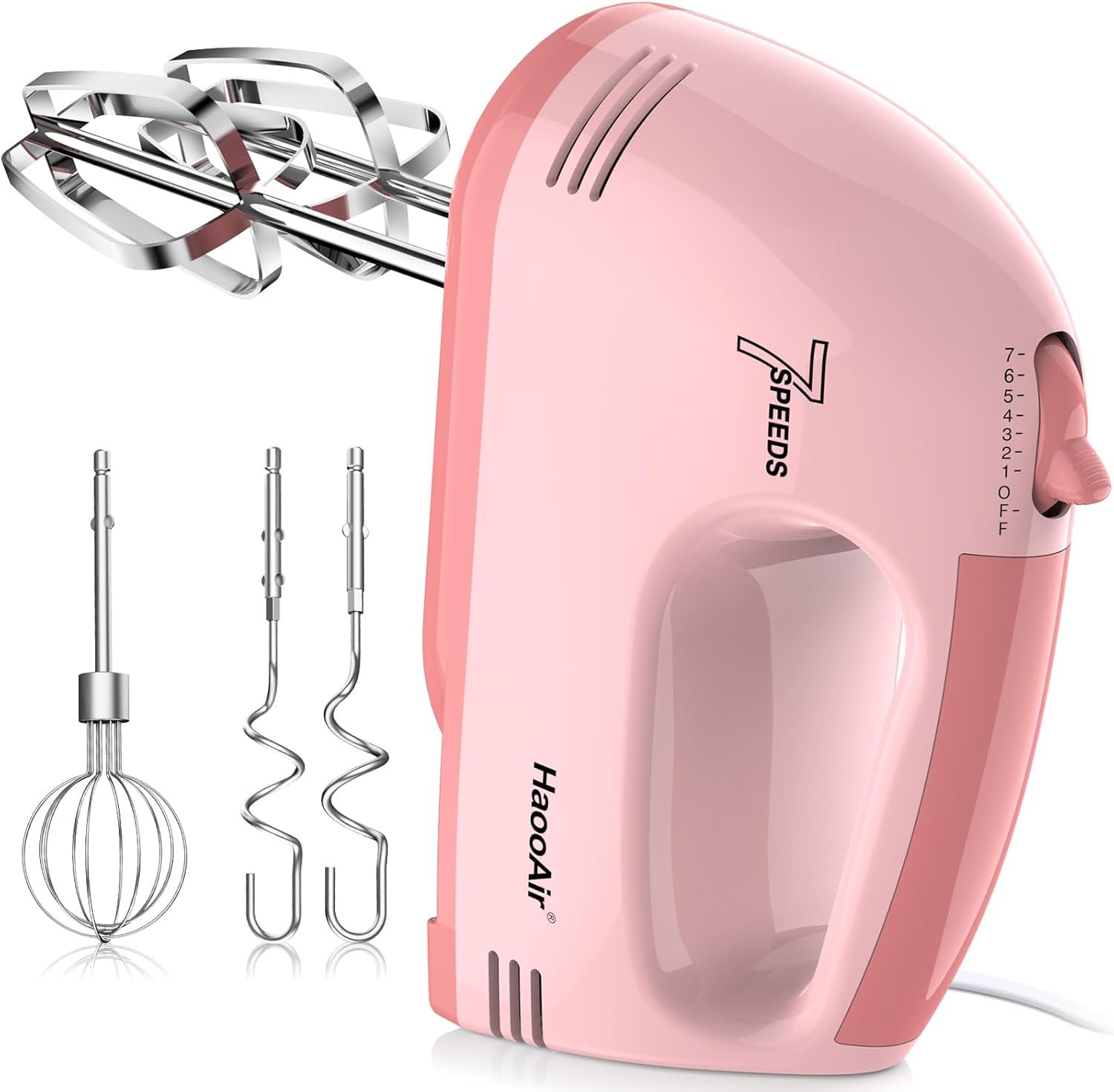 HaooAir 7-Speed Electric Hand Mixer with 5 Stainless Steel Attachments