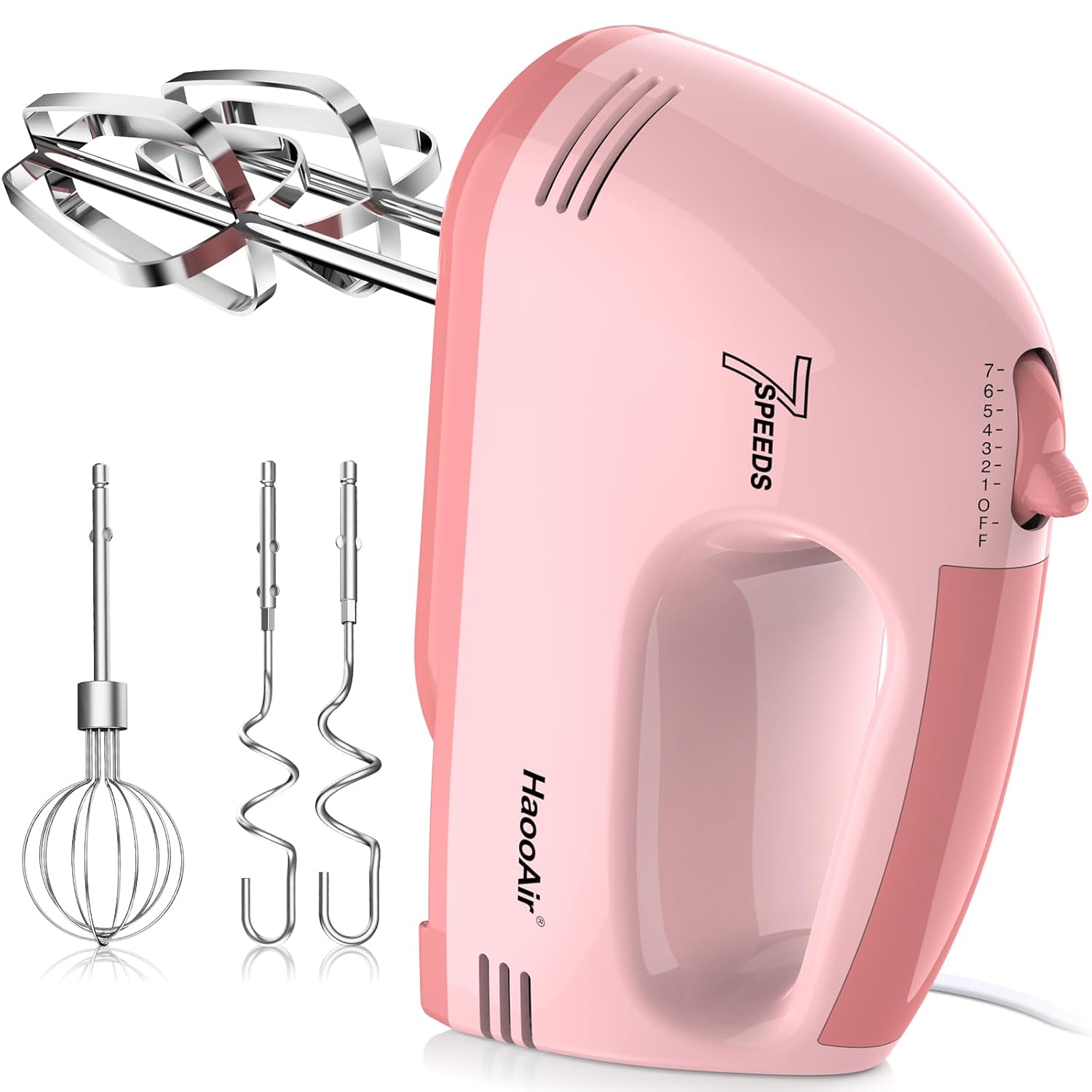 Electric Hand Mixer 7-speed adjustable kitchen mixer 5 stainless steel accessories 2 Dough Hooks 2 Beaters 1 Whisk
