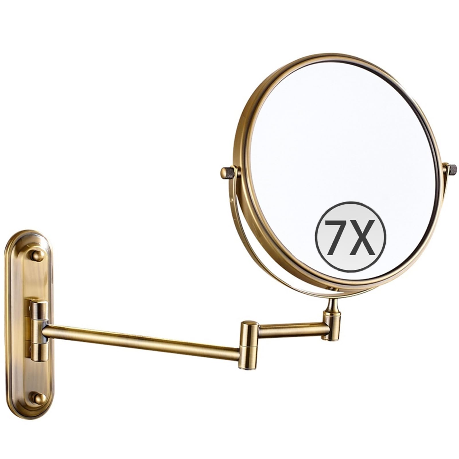 SXFSDOU 8" Wall Mounted Makeup Mirror with Magnification, Double Sided Magnifying Mirror, 360 Swivel Adjustable Vanity for Bathroom,Bronze,7X