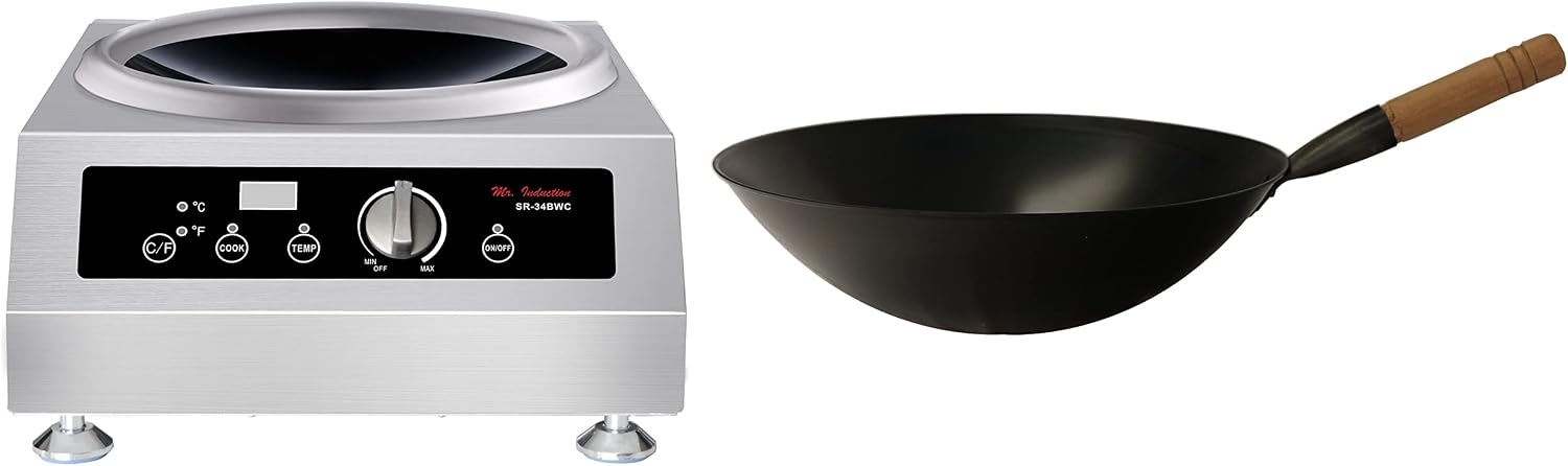 SPT SR-34BWC-400C Combination of 3400W Countertop Commercial Wok Range (220-240V) and 15.75″ Cool Roll Iron Wok