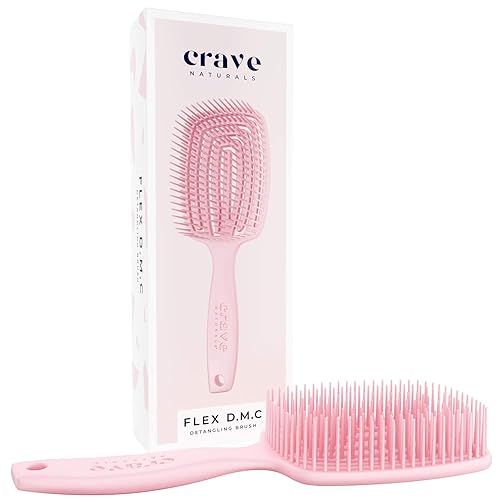 Miniatura 9 de Crave Naturals FLEX DMC Cepillo desenredante para cabello grueso y rizado, cepillo desenredante flexible, paleta cuadrada, color rosa