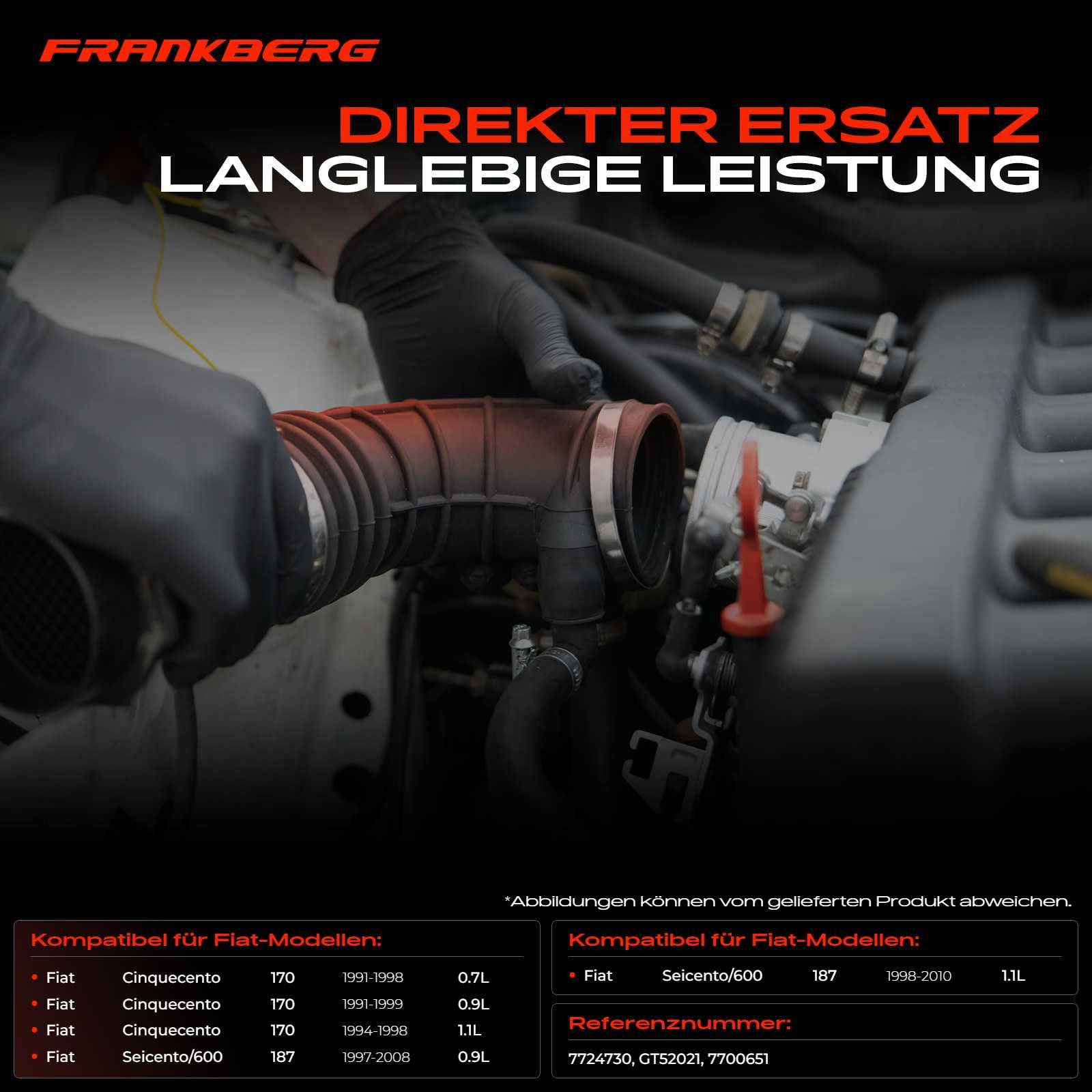 Frankberg Tubo di Aspirazione Aria per Auto Benzina Compatibile con Cinquecento 170 0.7L-1.1L 1991-1999 Seicento/600 187 0.9L 1.1L 1997-2010 Replace# 7724730