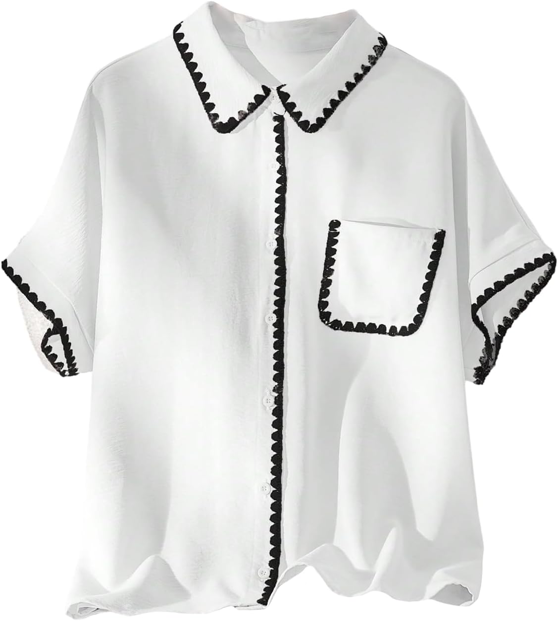 Verdusa Women's Plus Size Button Down Dressy Blouse Contrast Trim Work Tops Business Casual Outfits