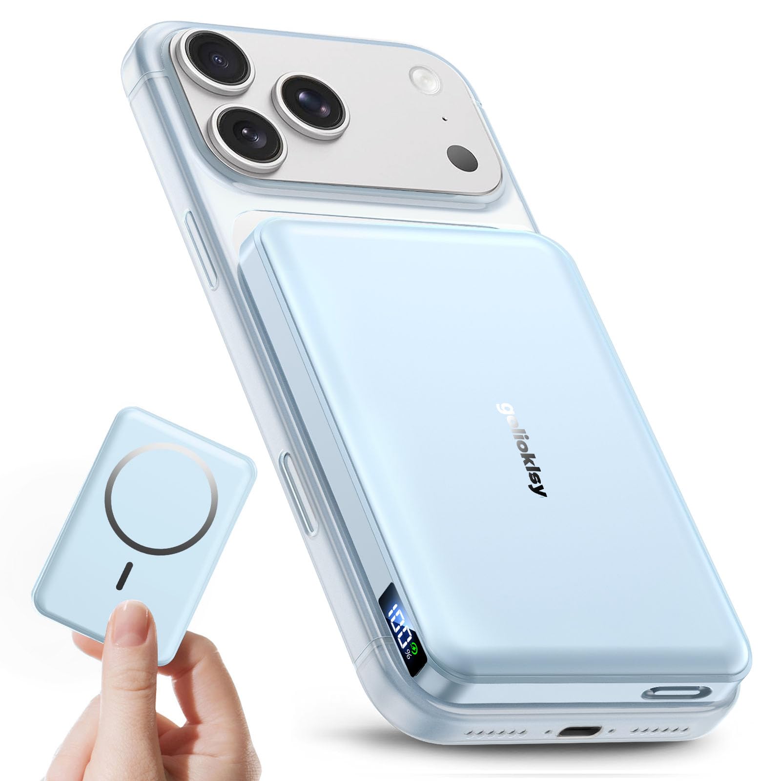 golioklsy for Magsafe Portable Charger,10000mAh Power Bank with Type-C 20W PD Fast Charging, Lightweight and Slim, LED Display for Magsafe Battery Pack for iPhone 17/16/15/14 All Series, Blue