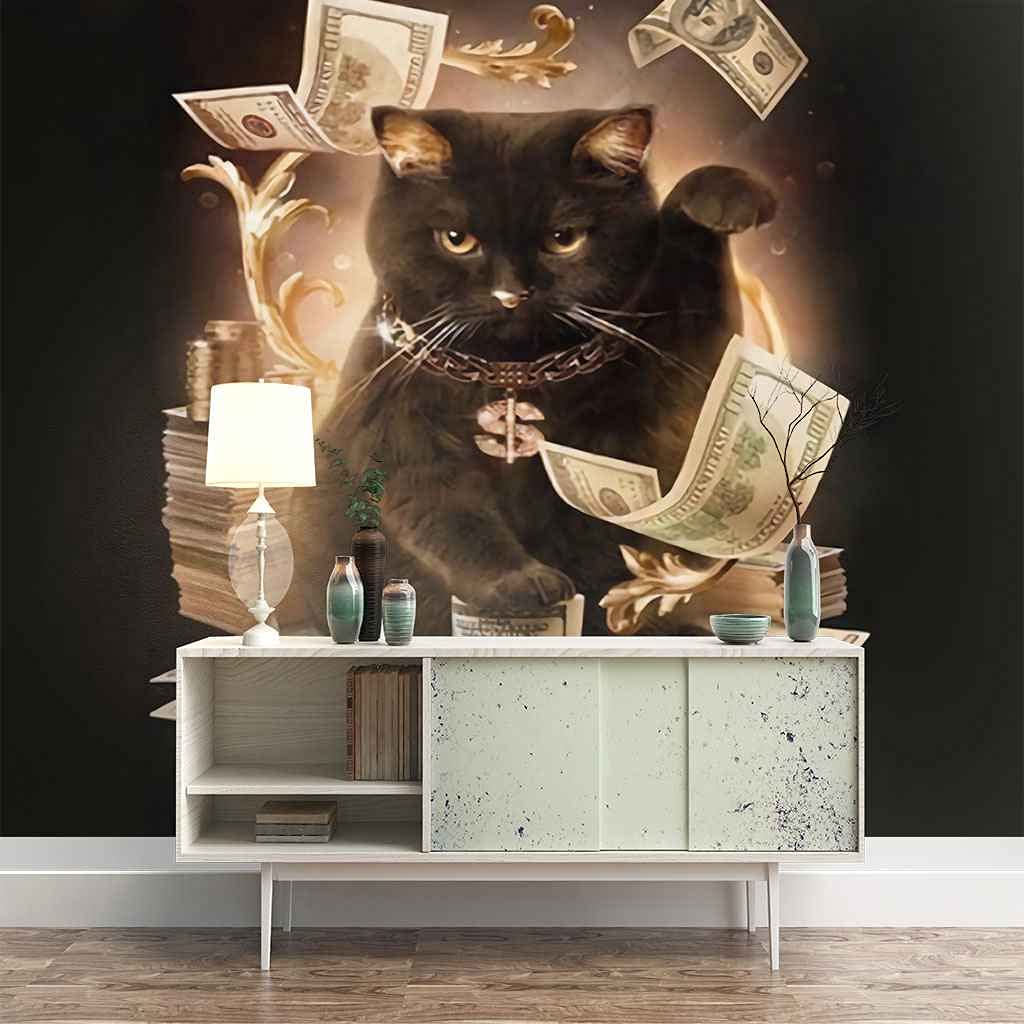 Papier peint chat noir 350x256 cm poster mural auto-adhésif canevas de qualité HD pour chambre