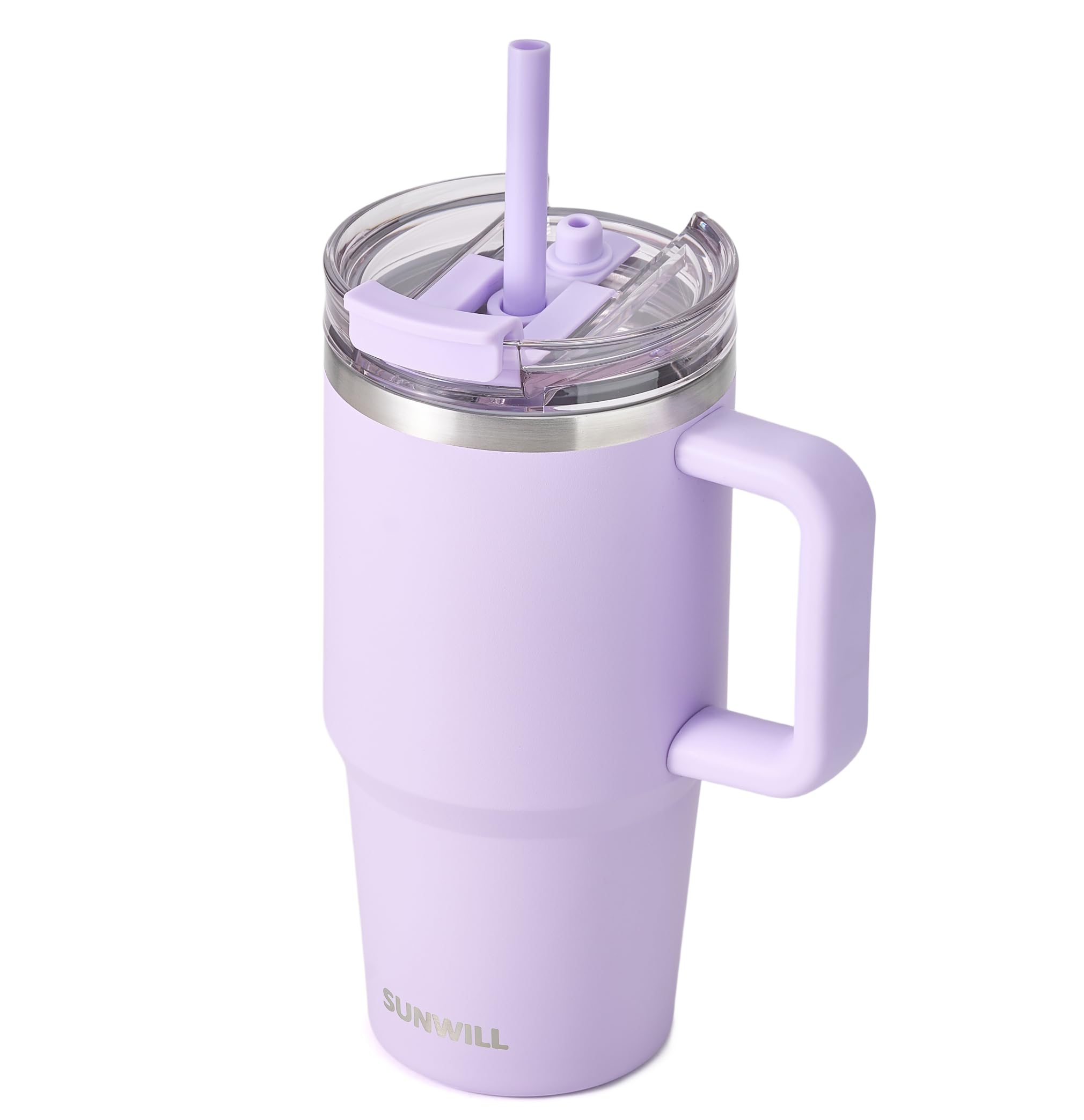 SUNWILL 20 oz Tumbler with Handle and Straw Leak Proof, Powder Coated Orchid