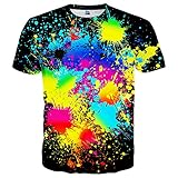 Neemanndy Unisex Colorful Shirts 3D Graphic Paint Splatter Black Summer Tee for Adults Men Women, XX-Large